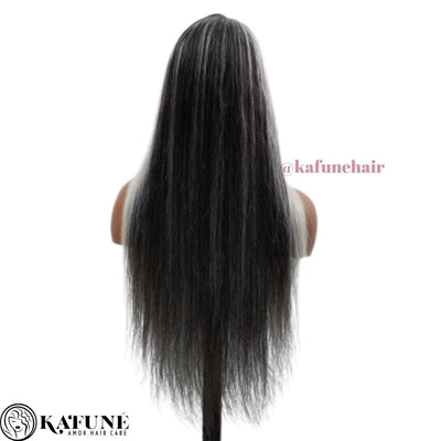 14" 13*4  Straight (Grey Front Black Back)  Lace Front Wig 180% Density Straight Hair Texture - Kafuné hair (Growing Upscale Hair LLC)